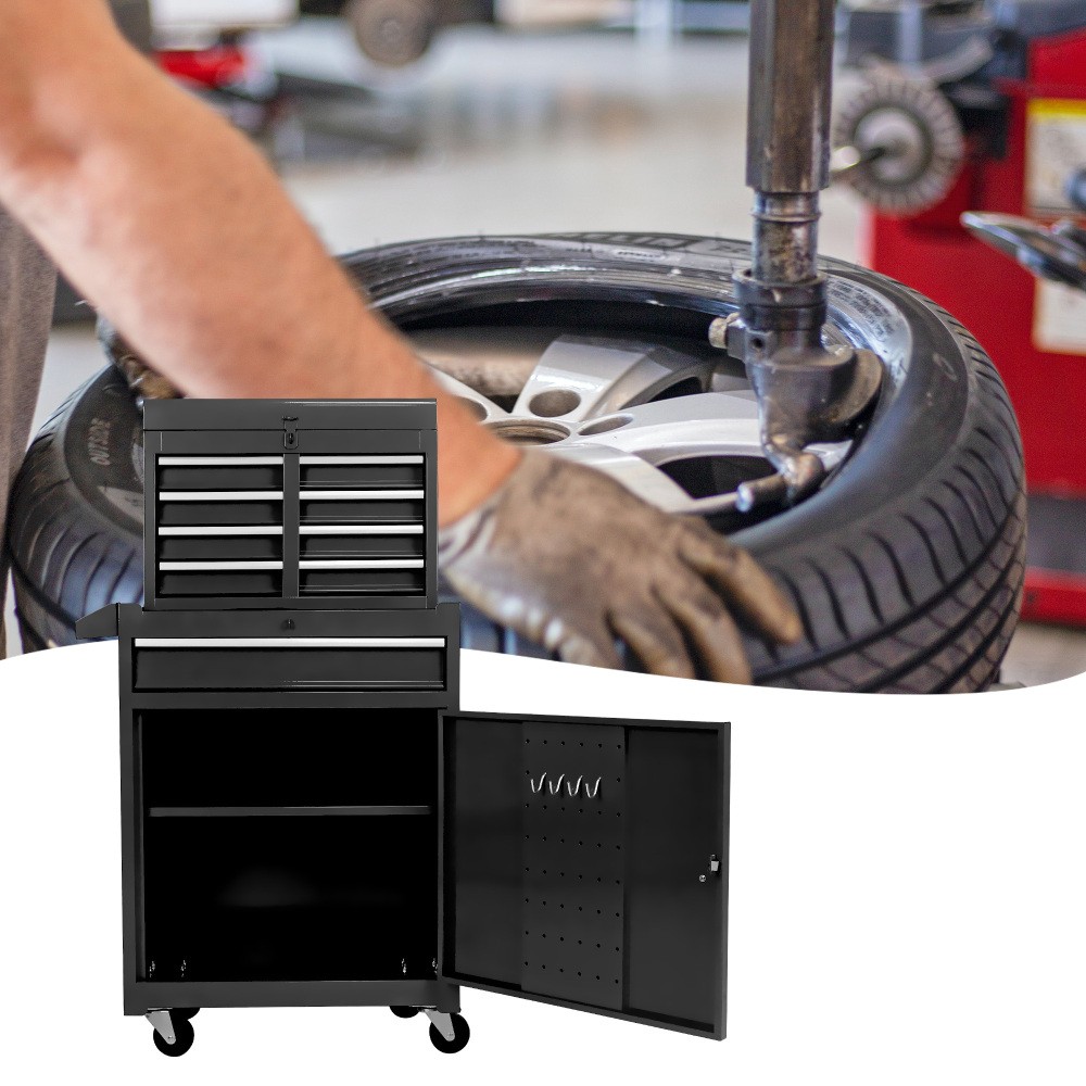5-Drawer Rolling Tool Chest with Lockable Wheels Sliding Drawers Black