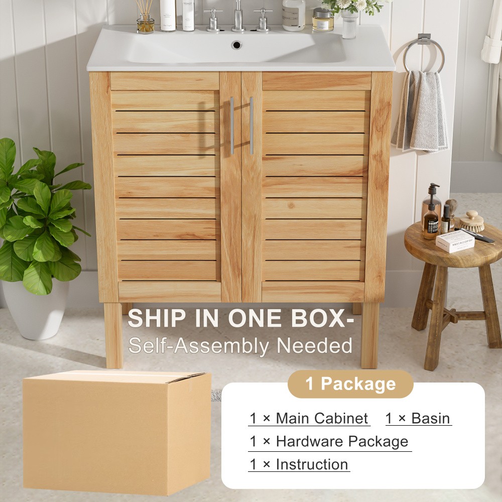 Bathroom Vanity with Ceramic Sink Features 2 Doors and Ample Storage Space