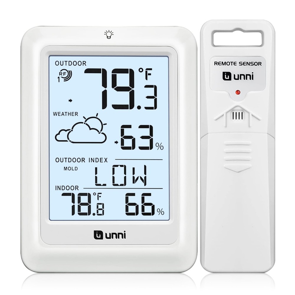 Wireless Indoor Outdoor Thermometer with Remote Sensor & Backlight Display