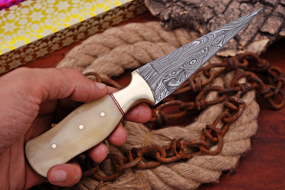 handmade Damascus knives double-edged fixed blade boot knife sheath