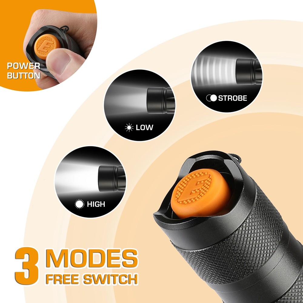EverBrite 2PC 150Lumen Mini LED Flashlight 3Light Mode Zoomable Adjustable Focus