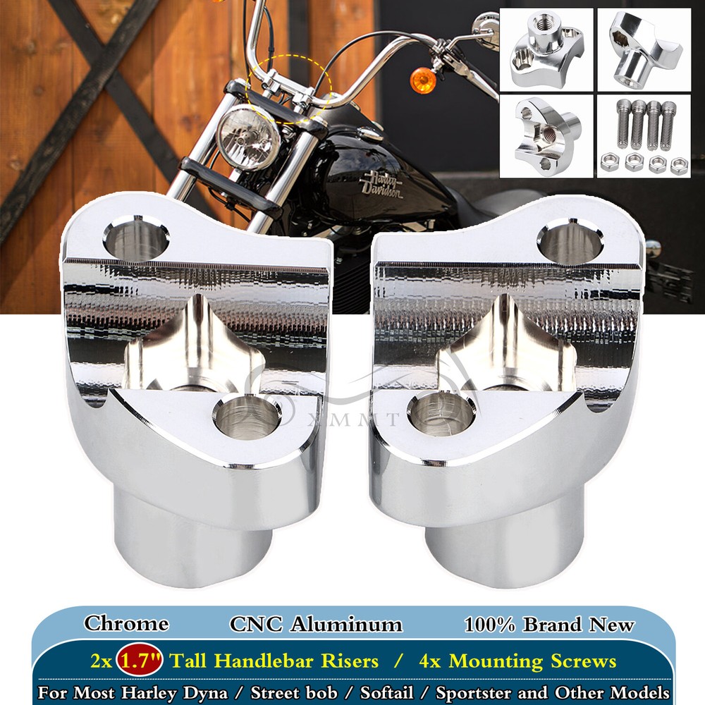 Chrome 1.7" Handlebar Risers Bottom For Harley Dyna Super Glide Road King FLHR