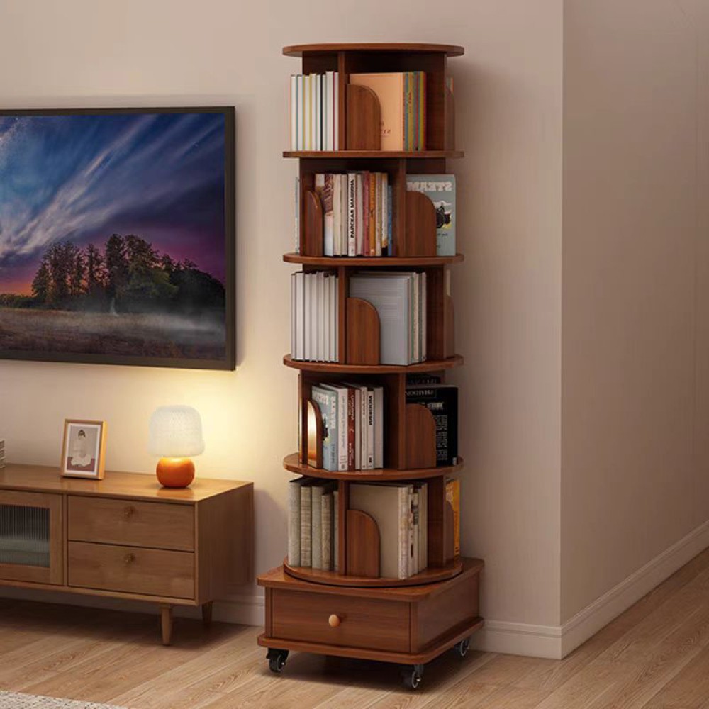 6 Tier Rotating Bookshelf Display Tower Corner Bookcase Storage Rack Small Space