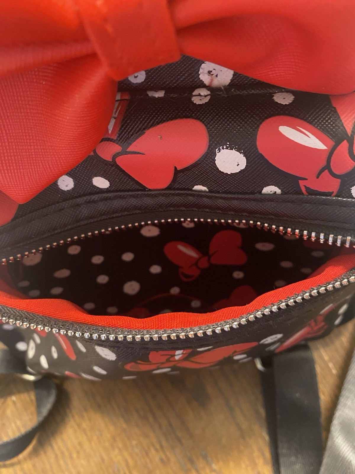 Disney Parks Minnie Mouse Mini Backpack Black Quilted Ears with Red Bow NEW