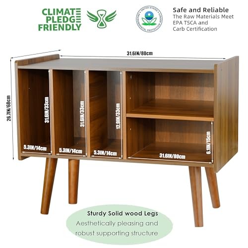 Record Player Stand with Vinyl Storage Holds Up to 300lb, Large Record Walnut