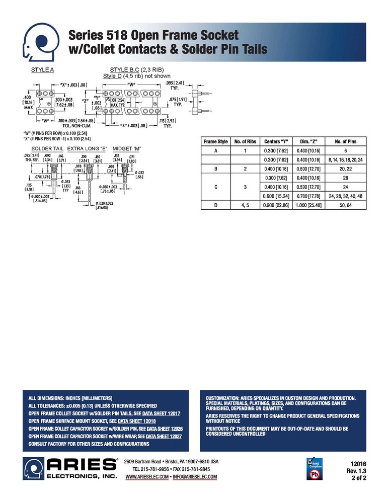 Aries Electronics P/N: 20-3518-10, IC Socket, DIP, 20POS, Gold