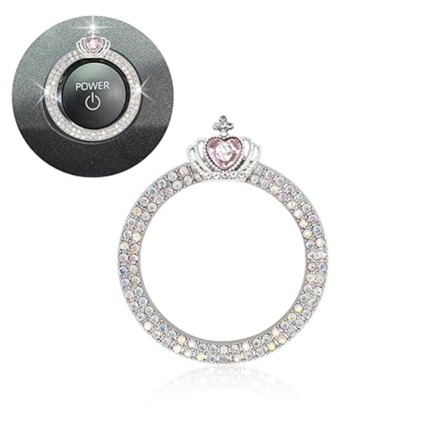 Car Engine Start Stop Button Ring, Pink Crown Push Start Button Decor, Colorful