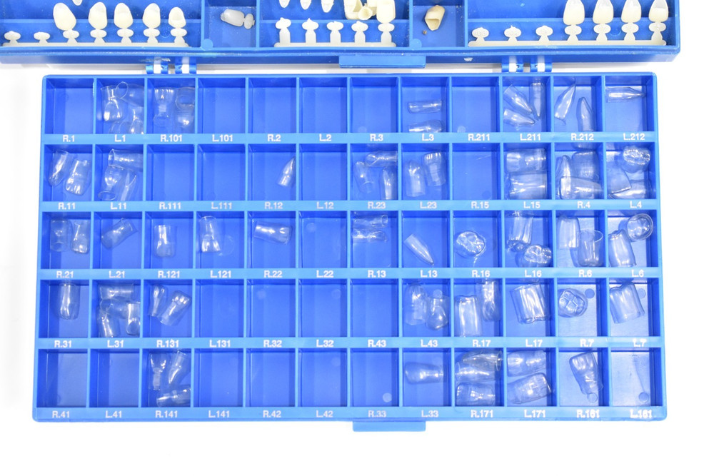 Dental Crowns Polycarbonate & Crown Forms Various Sizes in Organizer Boxes