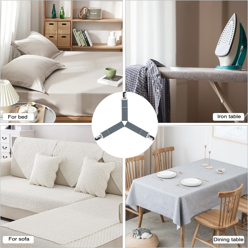 Adjustable Bed Sheet Straps 4 Pack – Heavy Duty Fitted Sheet Clips (Gray)