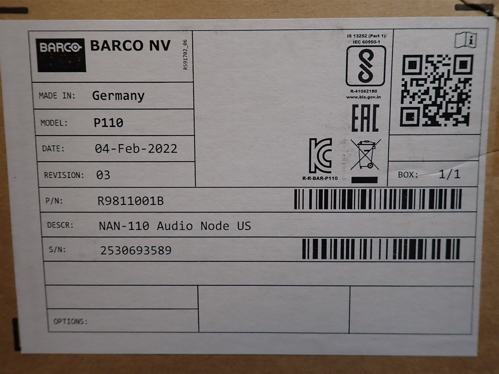 Barco R9811001B NAN-110 TransForm Audio Node US (S15)