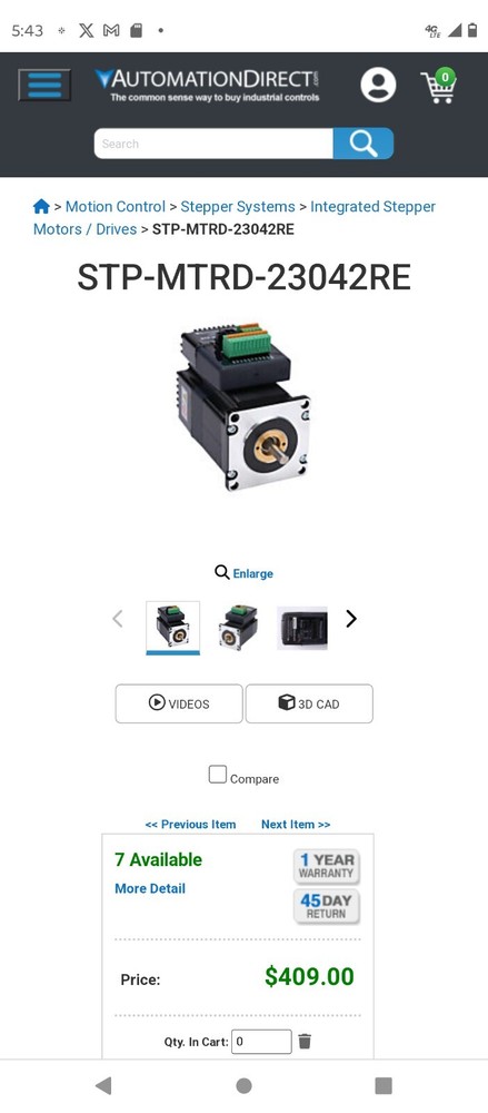 AUTOMATION DIRECT STP-MTRD-23042RE Hybrid Stepper Motor Driver Encoder