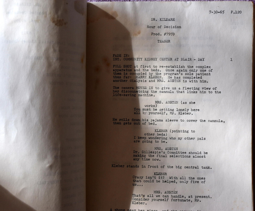 1965 " Dr. Kildare: Hour of Decision " Original Screenplay Script