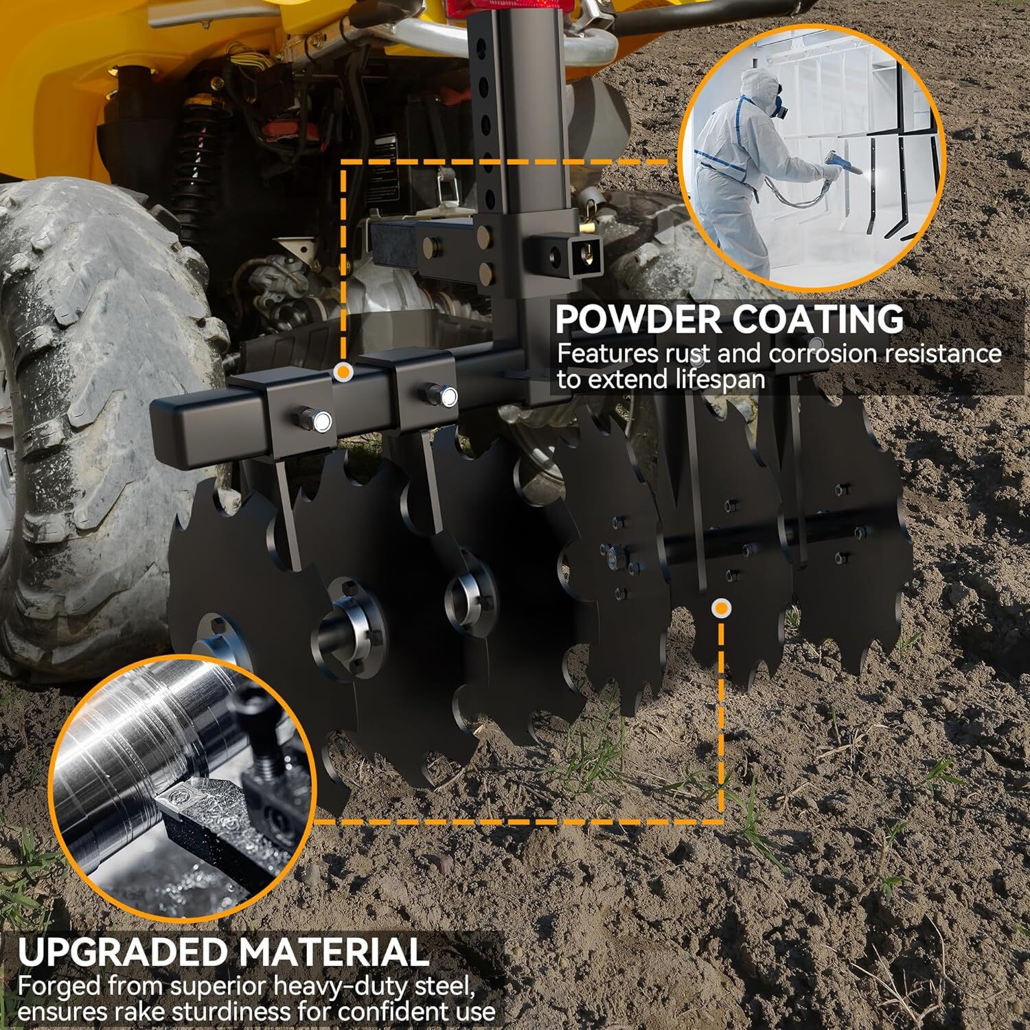 28" Width Disc Plow Harrow W/2" Receiver Mount for ATV UTV Steel Heavy Duty