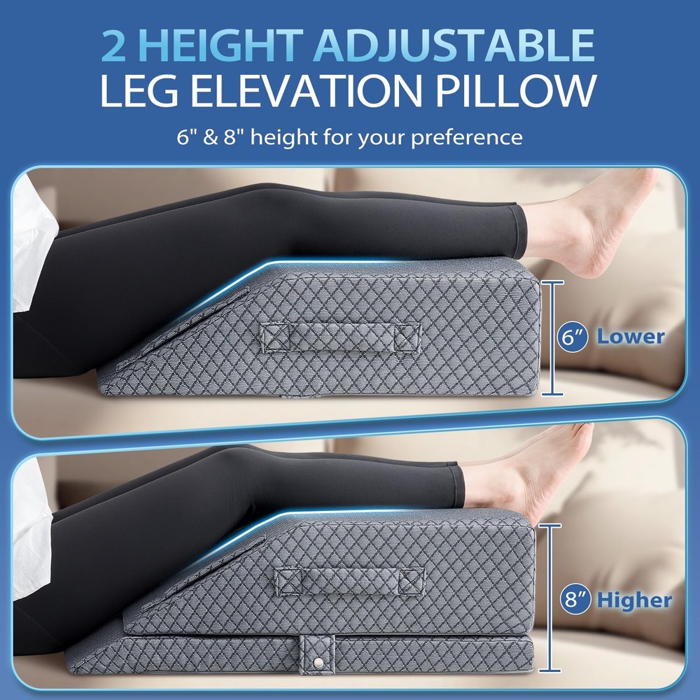 2 Height Adjustable Wedge Leg Pillow for Elevation, Memory Foam Leg Elevation...