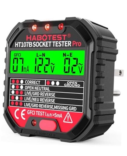 Outlet Tester Electrical GFCI Receptacle Detector with LCD Display, 90 US Plug
