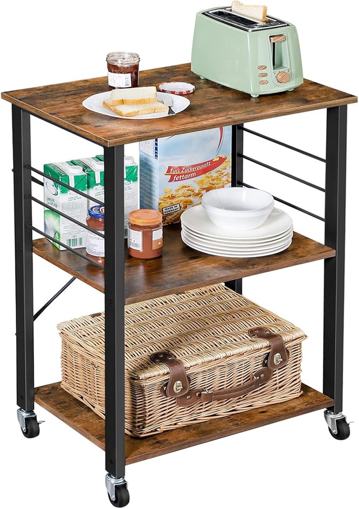 Wheeled kitchen storage rack, three-tier storage rack, kitchen trolley