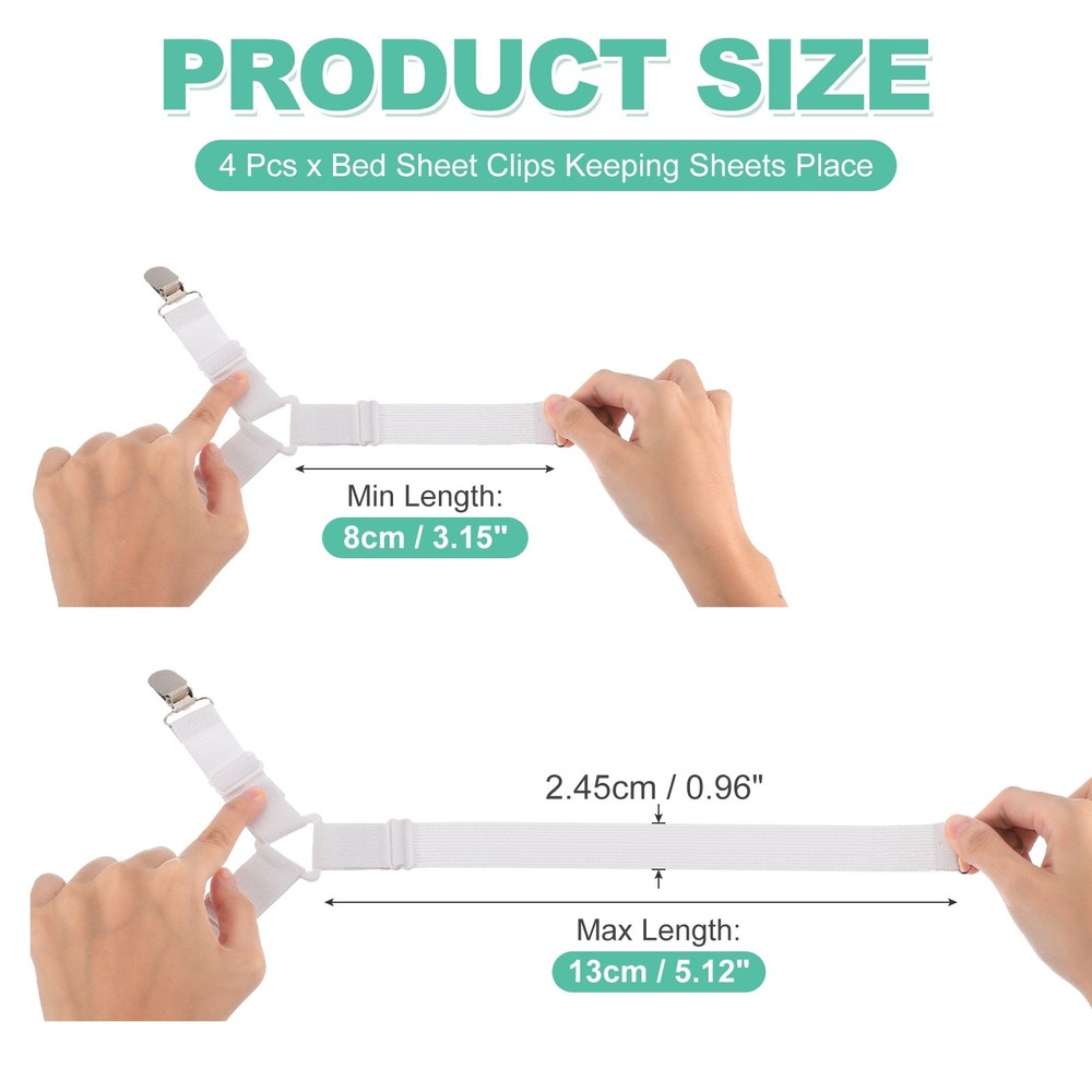 4Pcs Bed Sheet Holder Straps Elastic Adjustable, White