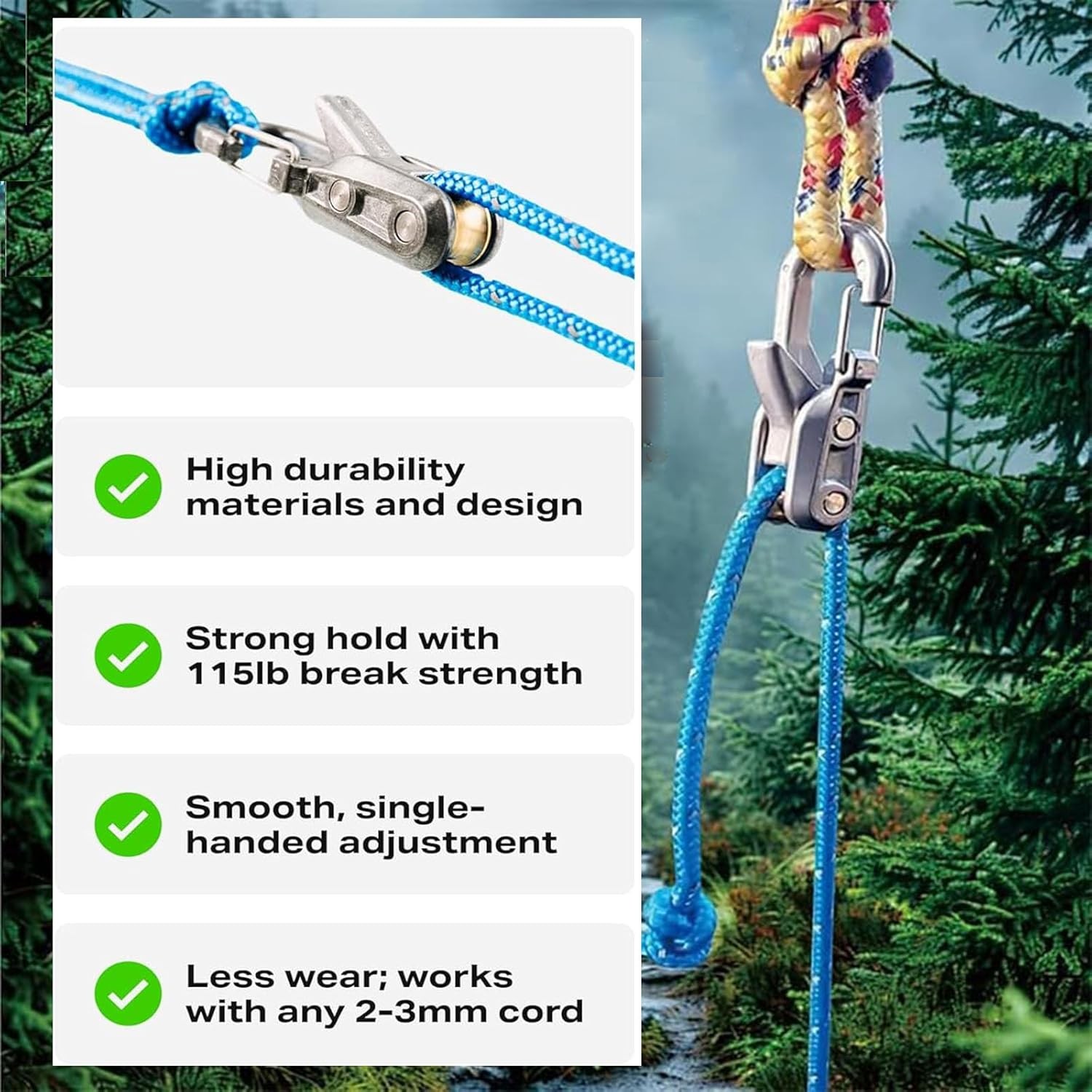 6 Hooks Rope with Roller Tensioner Lock Buckle Tie Down Rope Cargo Tightening US