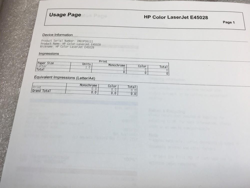 HP Color LaserJet Managed E45028dn Duplex Printer ONLY 3 pages TESTED