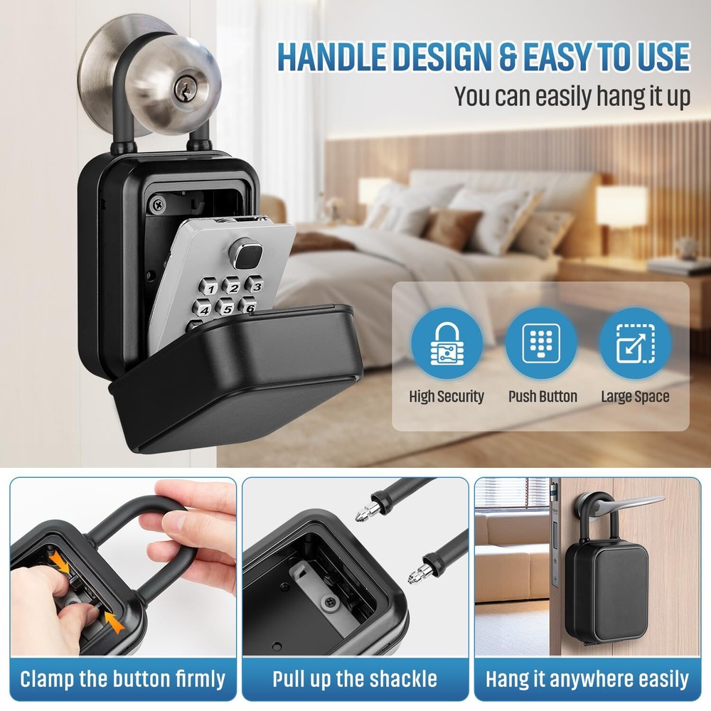 Portable Key Lock Box Waterproof Sturdy Lock Box for Keys with Code Hide a Ke...