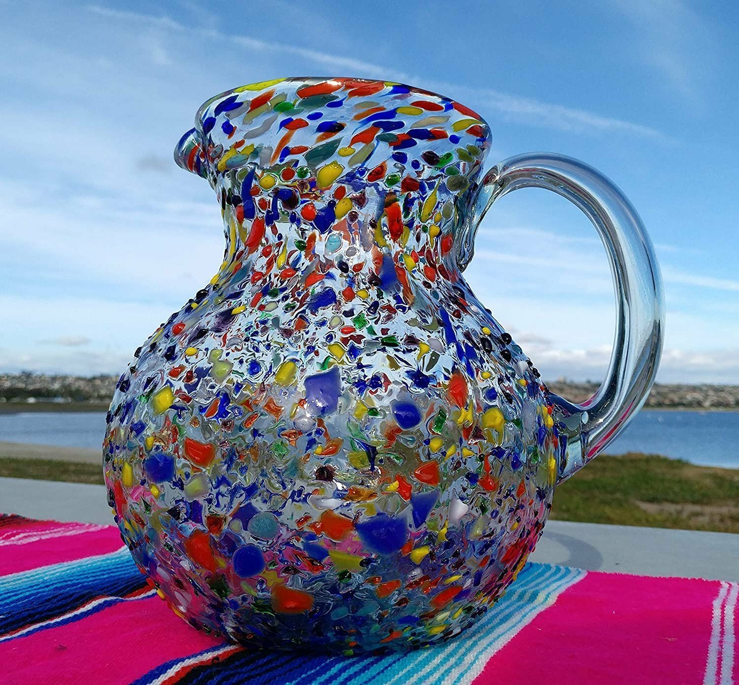 Confetti Rock Design Glass Pitcher - Juice, Margaritas, Water, Lemonade (84 oz)