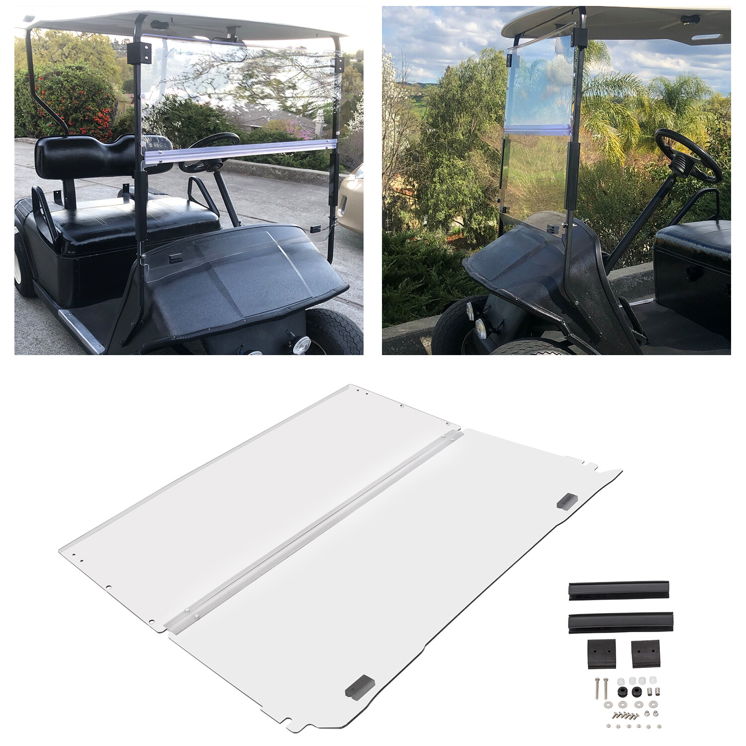 HECASA Acrylic Clear Folding Golf Cart Windshield For EZGO TXT Medalist 94-2014