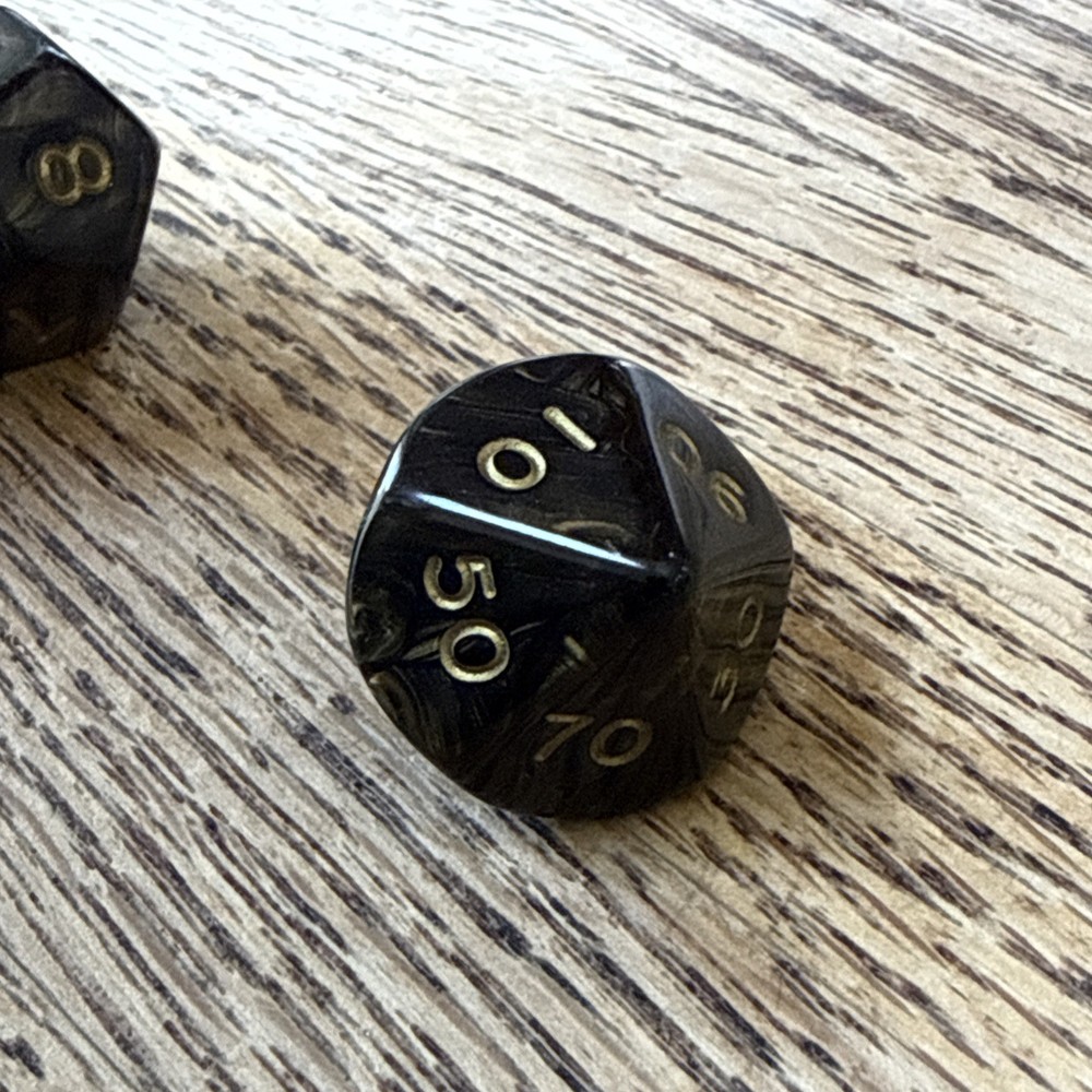 Crystal Caste Ancient / Goldmist - Black - Complete 7 dice Set + 2 Extra D6