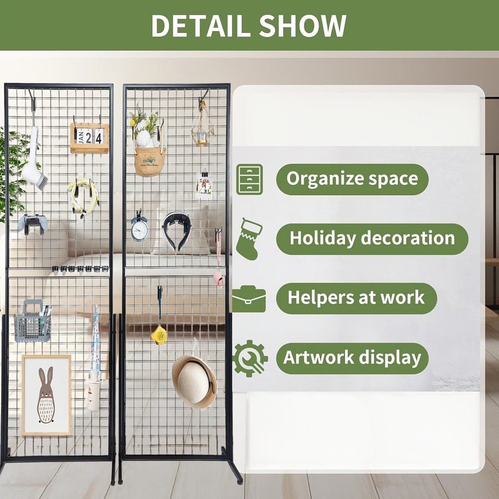 2PACK Floor Standing Wire Grid Display Rack, Double-Sided Display Tower with T-B