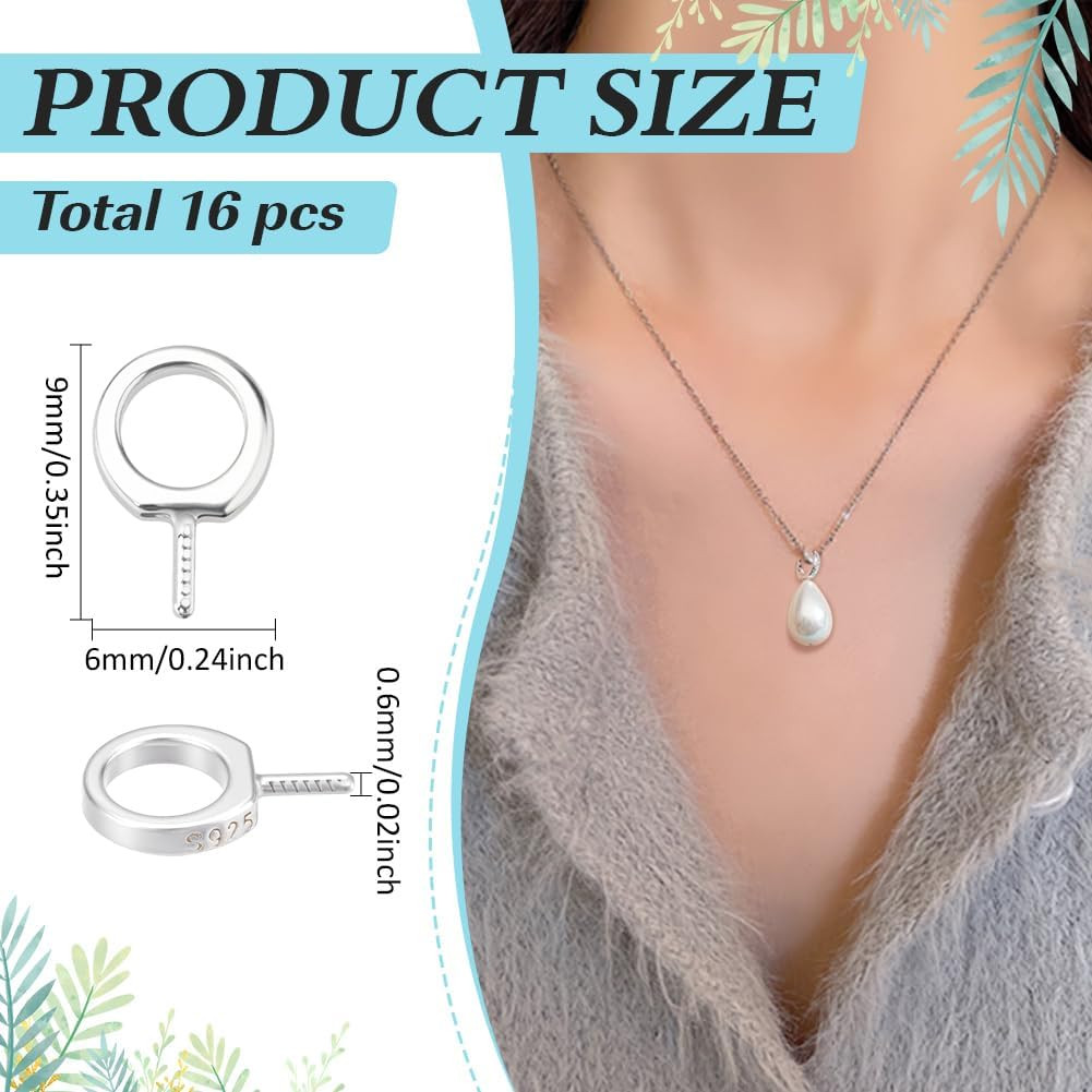 16Pcs 925 Sterling Silver Screw Eye Peg Bails Cup Pearl Peg Bails Eyelet Hooks E