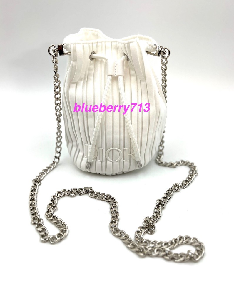 Dior Cosmetic Makeup Drawstring  Bag  with Chain ~ White