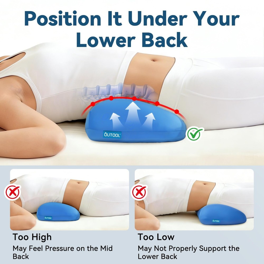 Adjustable Height Lumbar Support Pillow for Sleeping, Standard, Blue
