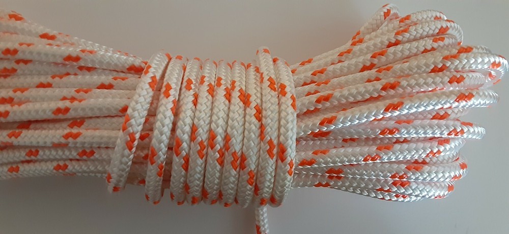 5/16 x 200 ft. Double Braid-Yacht Braid polyester rope hank. White/Orange