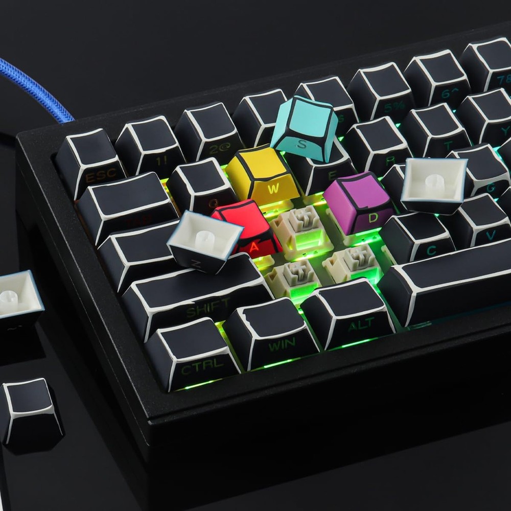 Tsungup Custom Keycaps-Side Print Keycap Set,PBT Shine Through Cool Retro Key...