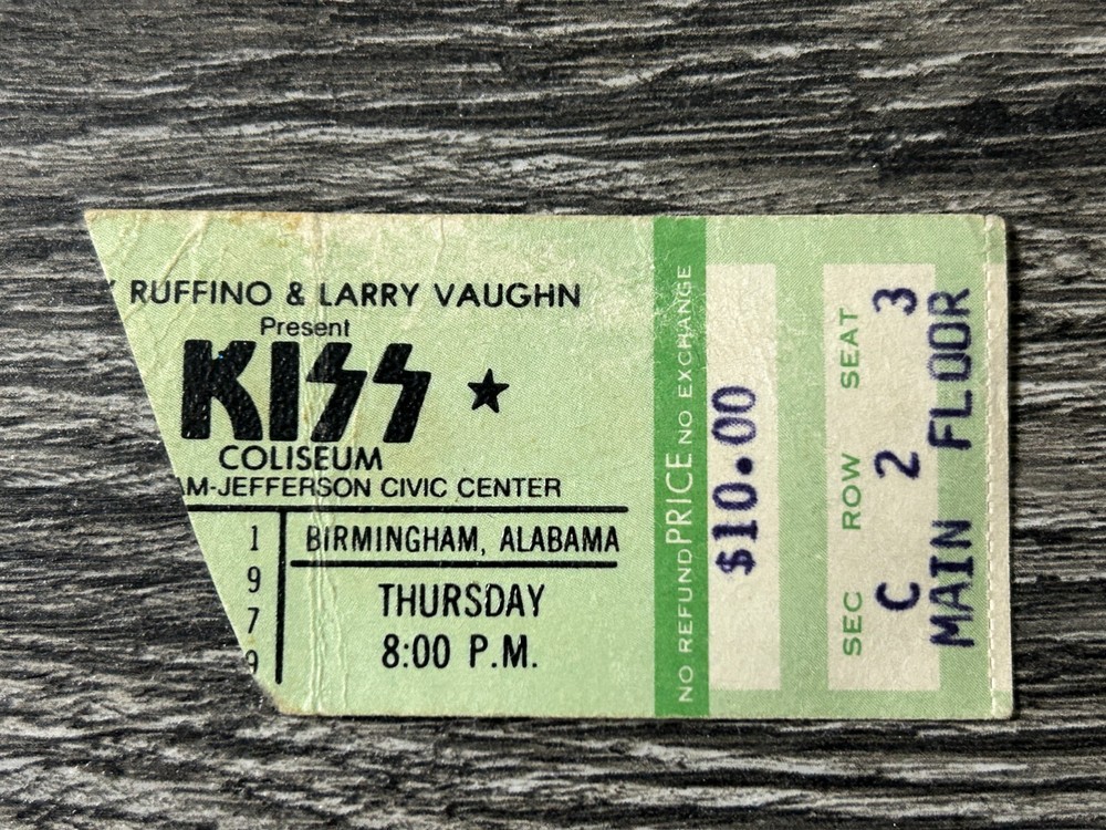 KISS TICKET STUB Dynasty Concert Tour Birmingham AL Aug 1979 Vintage Kiss Aucoin