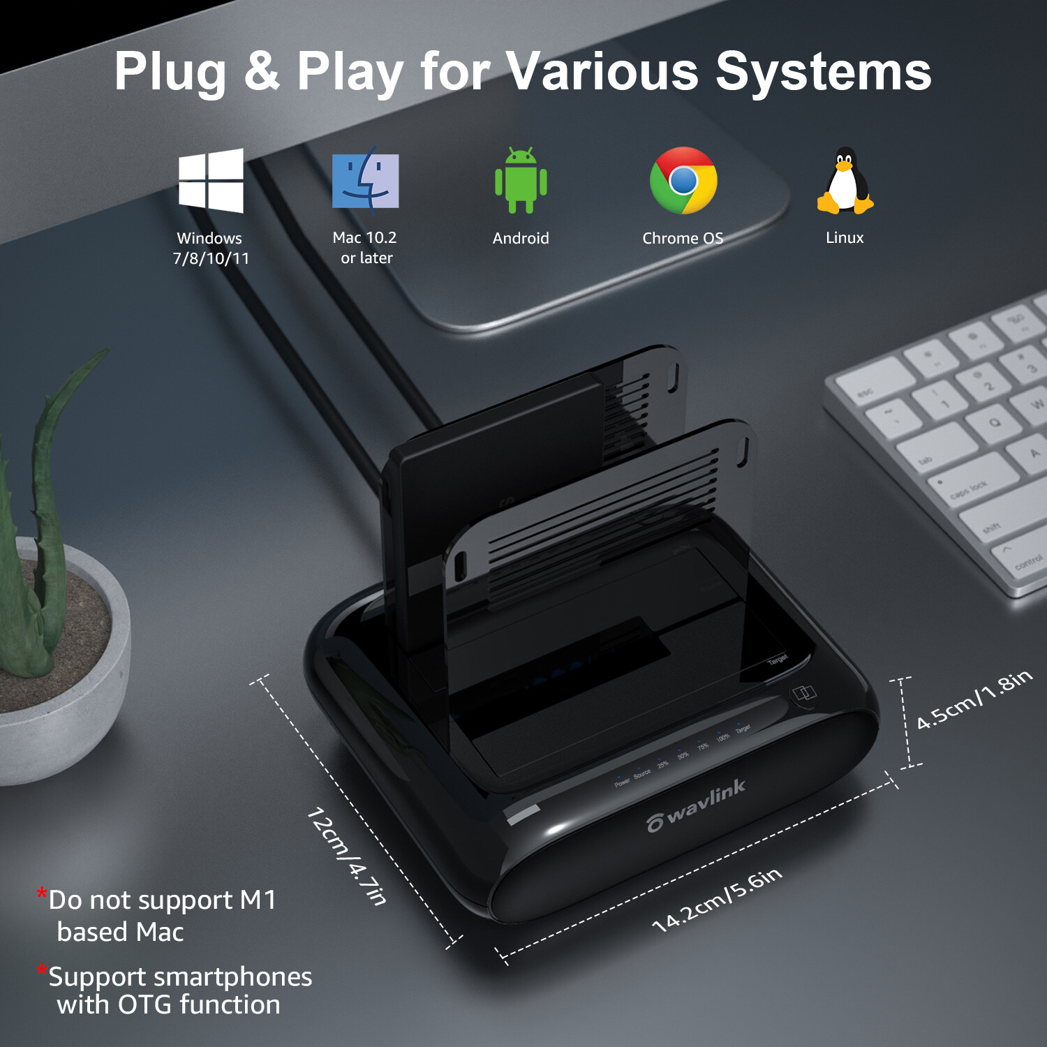 USB 3.0 to SATA for 2.5/3.5" HDD/SSD Dual Bay Docking Station with Offline Clone