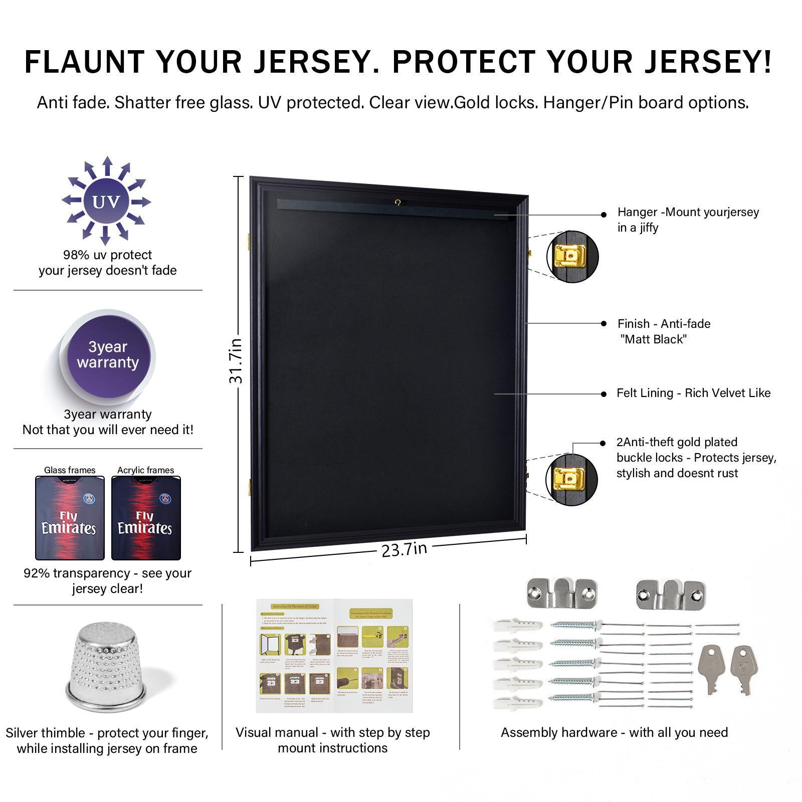 Football Jersey Display Frame Case Pro UV Box Lockable with UV Protection Hanger