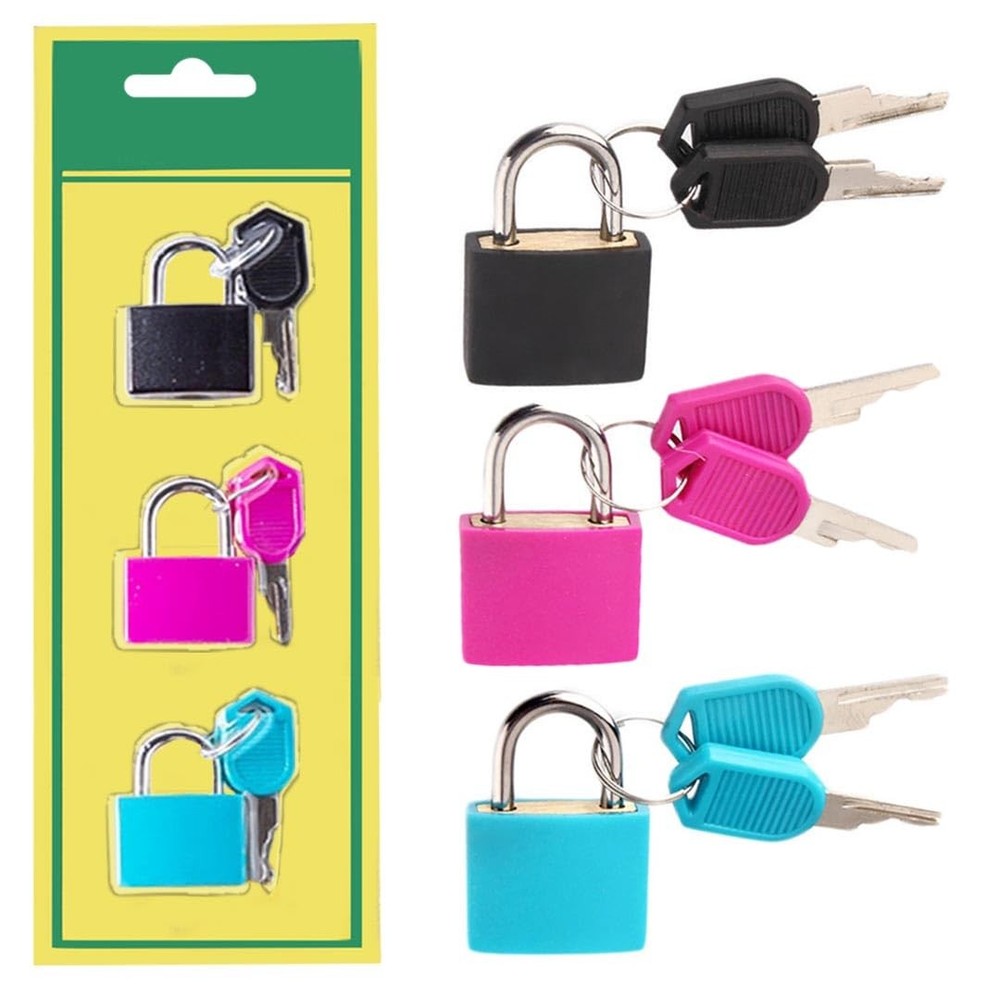 3 Pcs Small Locks with Keys,Multicolor Mini Key Locks, Plastic-Covered Copper...