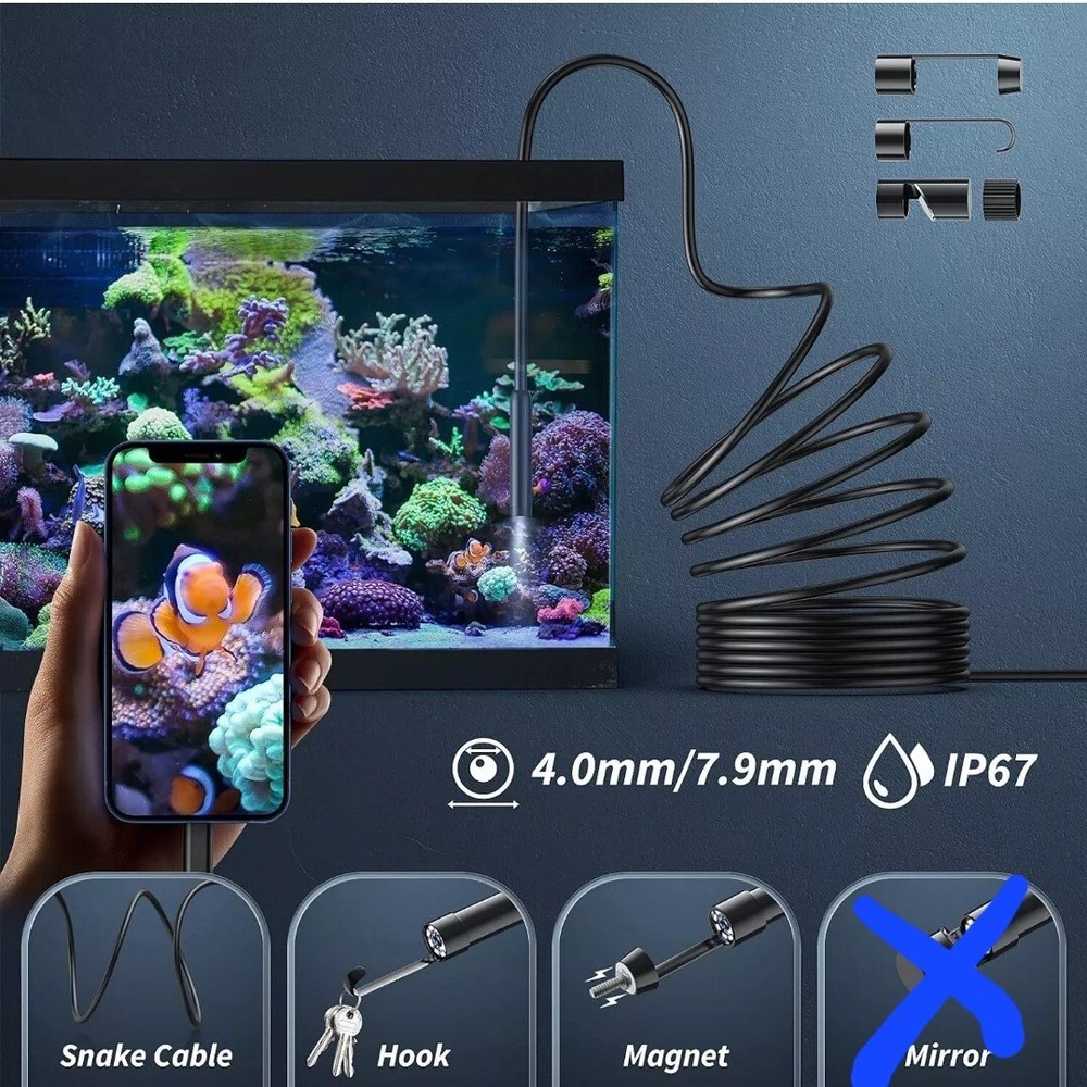 Endoscope Camera with Light, 1920P HD Borescope Tools with 8 Adjustable LEDs