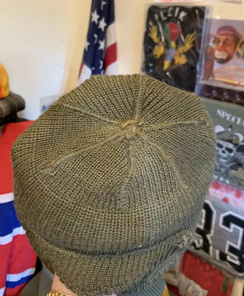 Vintage WWII US ARMY OD Green Wool Full Face Mask Toque Balaclava Watch Cap Rare