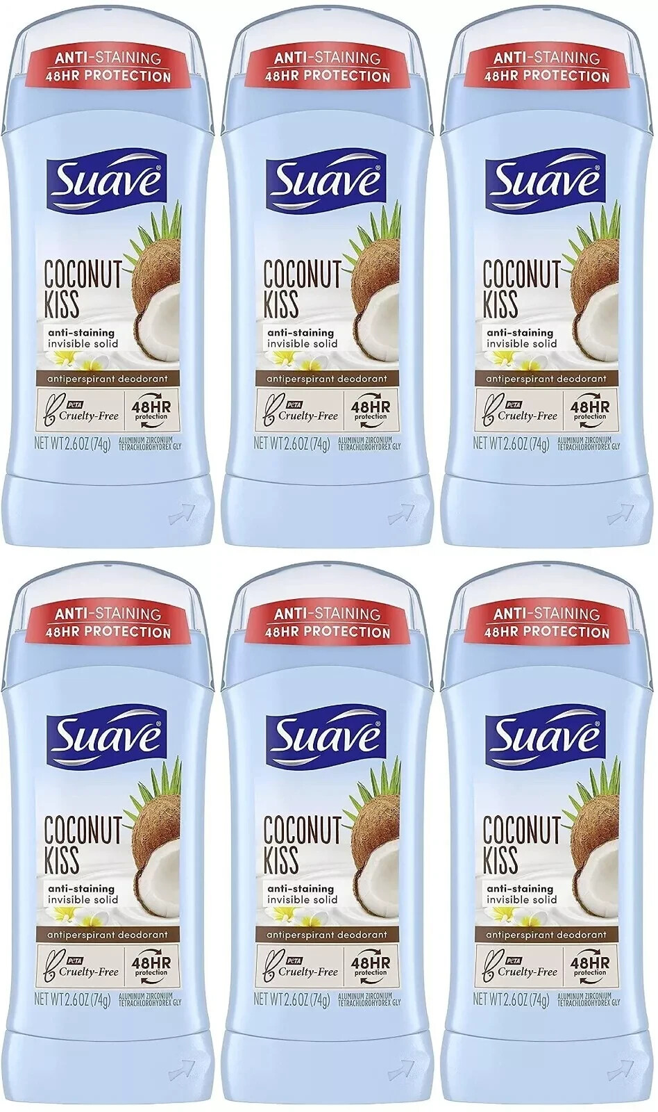 Suave Deodorant Coconut Kiss 48hr -2.6oz-Exp 2/24/24-FREE SHIPPING-PACK OF 6