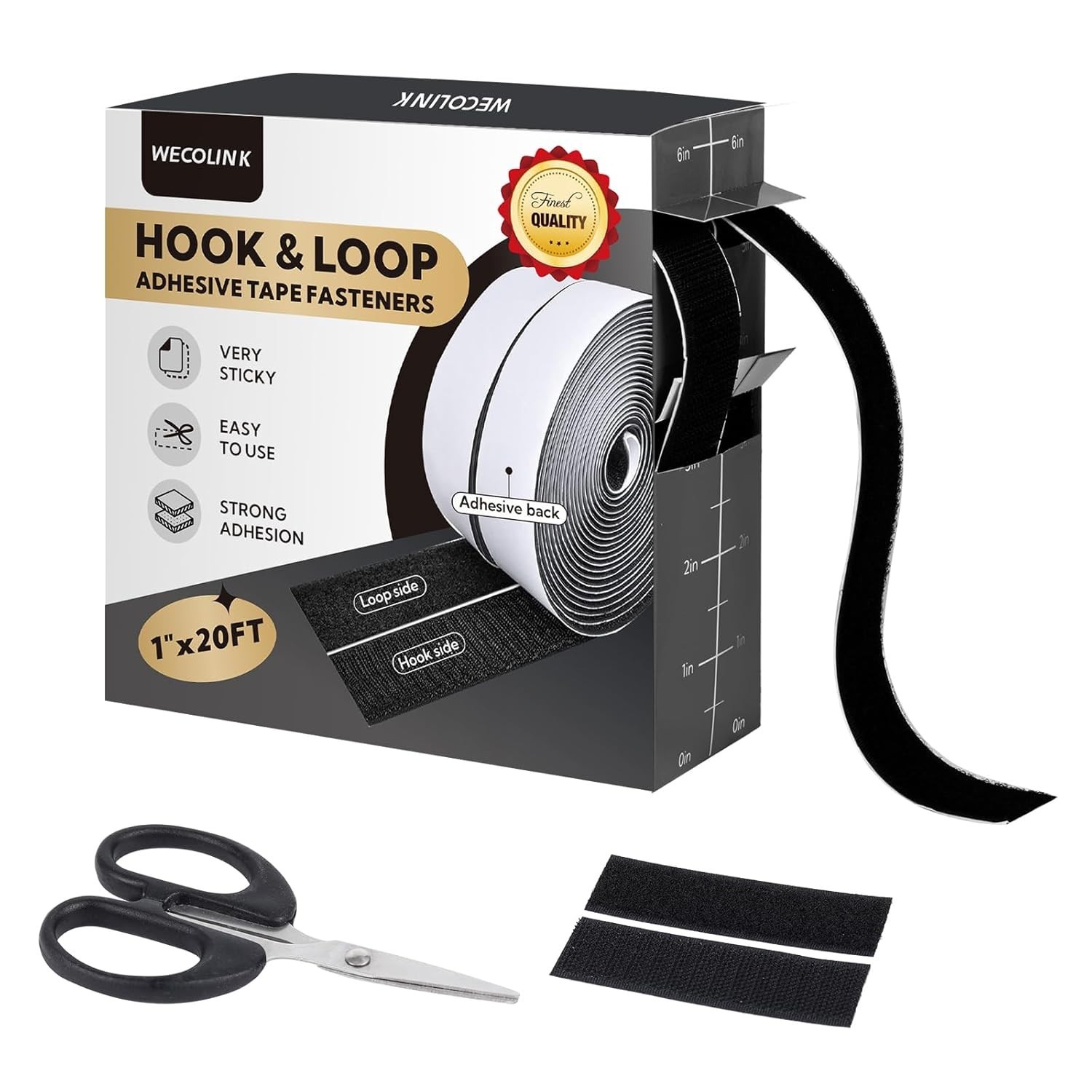 20Ft X 1 Inch Hook and Loop Tape Strips with Adhesive, Heavy Duty Sticky Back