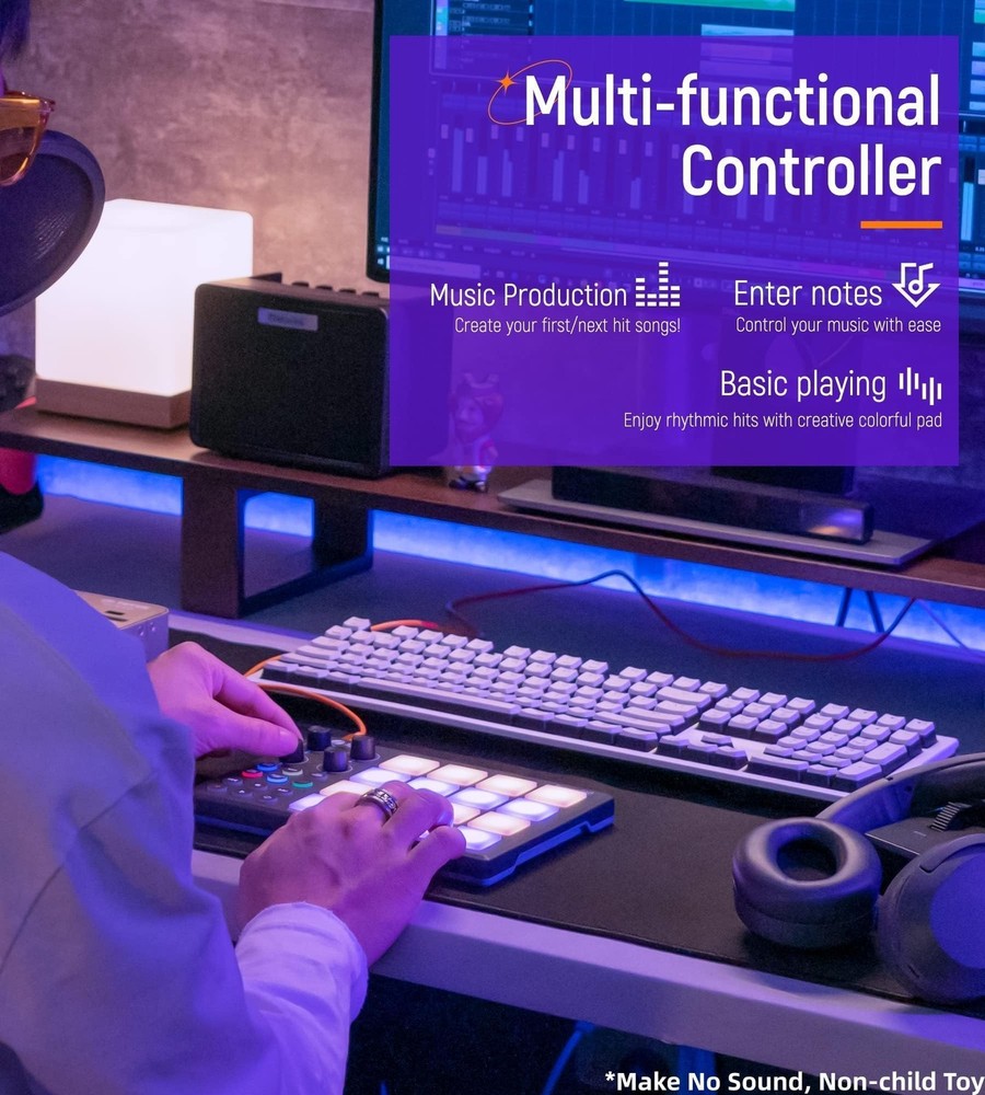 TempoPAD MIDI Drum Controller, 16 RGB Backlit Beat Pads, 4 Assignable Knobs, ...