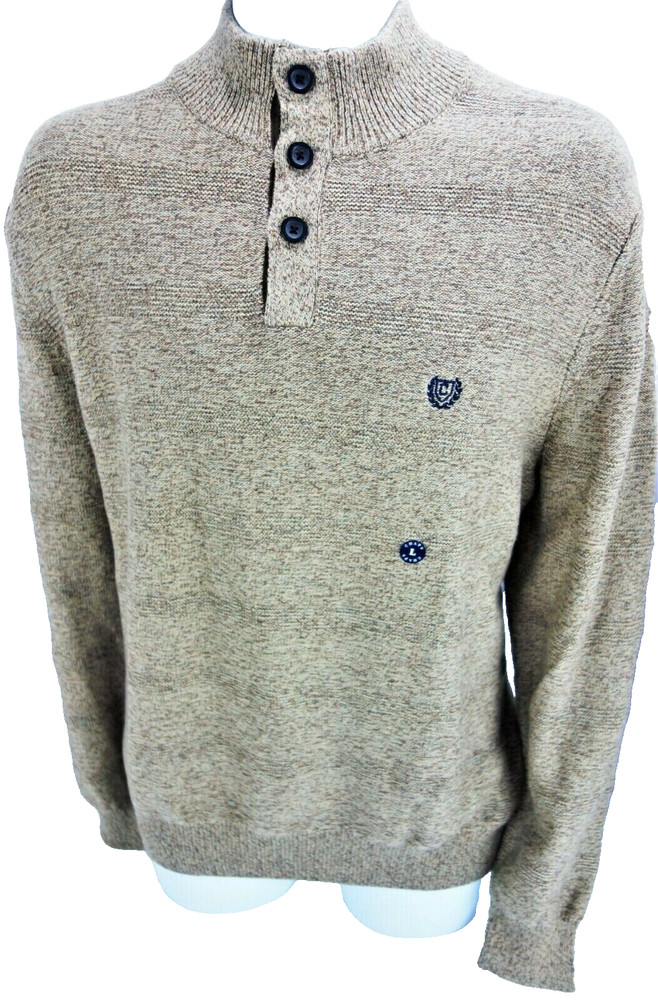 Large Chaps RL 3 Button Sweater Knit Henley Pullover Mock Turtleneck