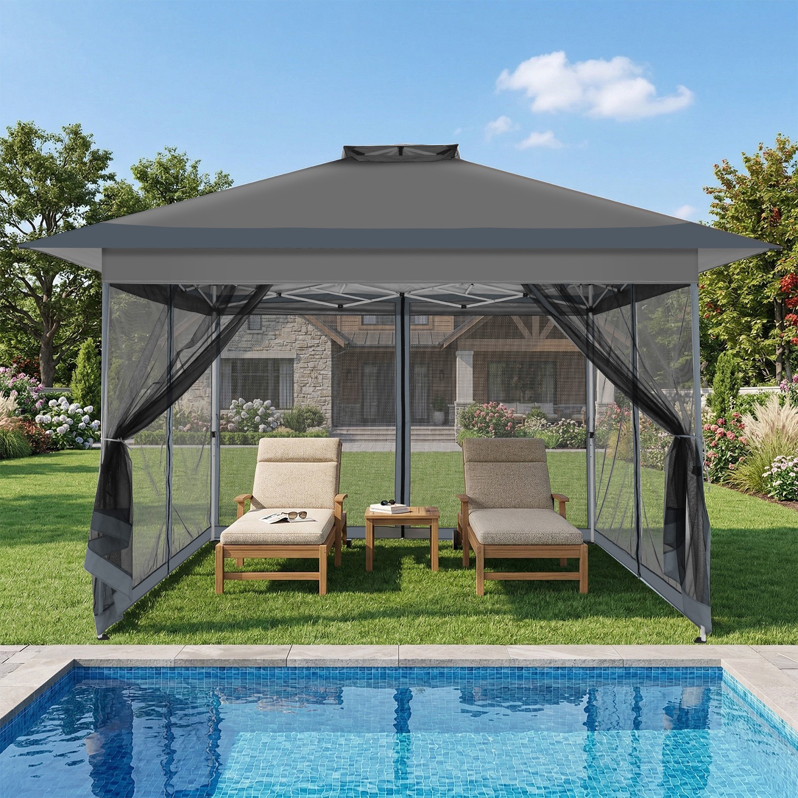 13'x13' Pop up Gazebo Screen Tent Outdoor Garden Patio Canopy with 4 Sandbags