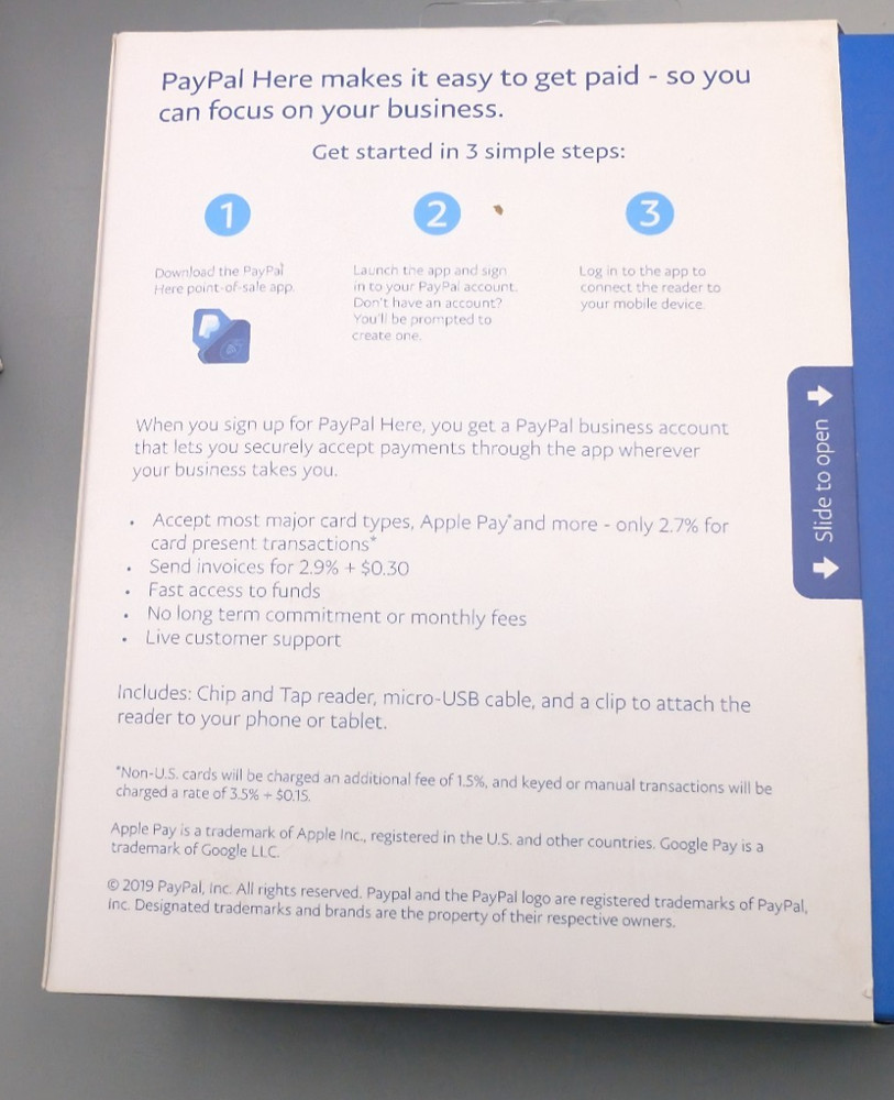 PayPal Here PCTUSDCRT Chip Swipe Tap Reader Bluetooth NFC Mobile Bundle NEW