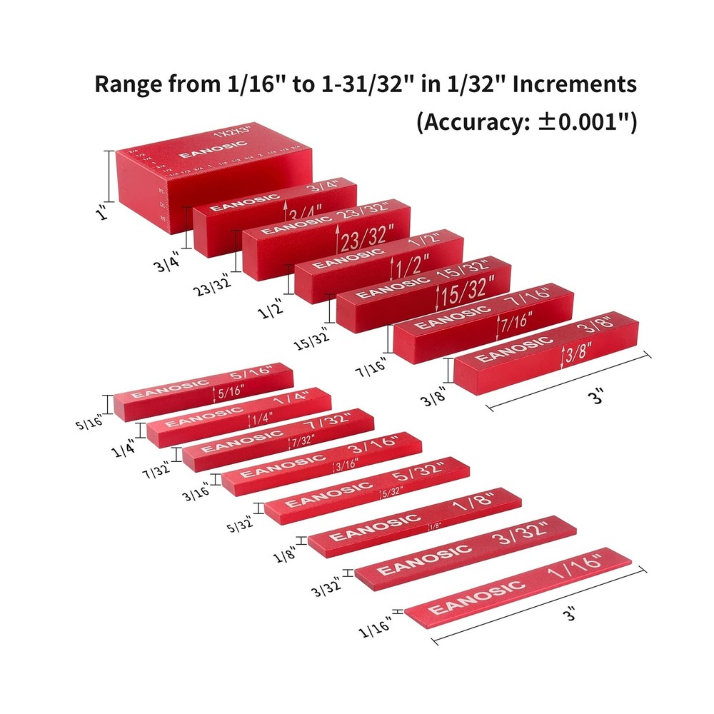 Setup Blocks Height Gauge Set, 15pcs Precision Aluminum Setup Bars for Router...