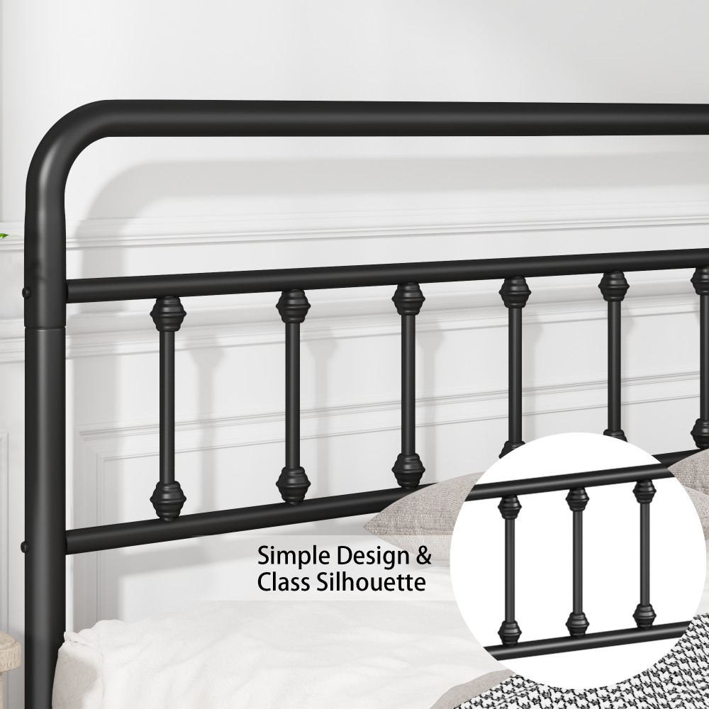 Full Metal Bed Frame w/ Headboard, Sturdy Structure & Storage, Black