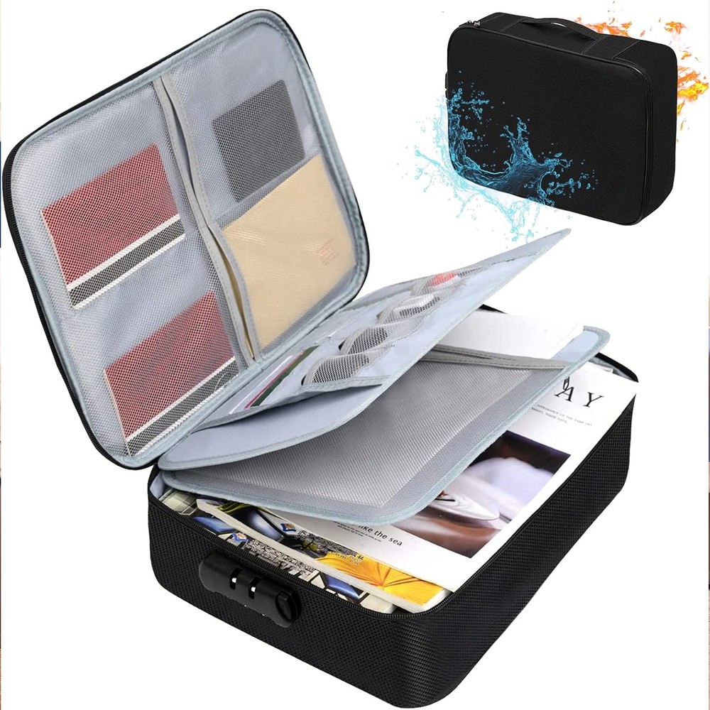 3-Layer Fireproof Document Box with Lock File Storage Box Waterproof Safe Bag US