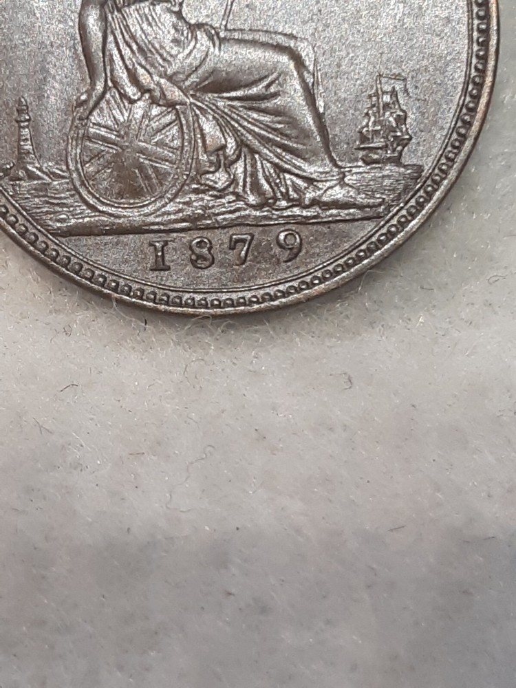 GREAT BRITAIN ~ 1879 ~ 1 FARTHING ~ CH AU ~ LARGE "9"