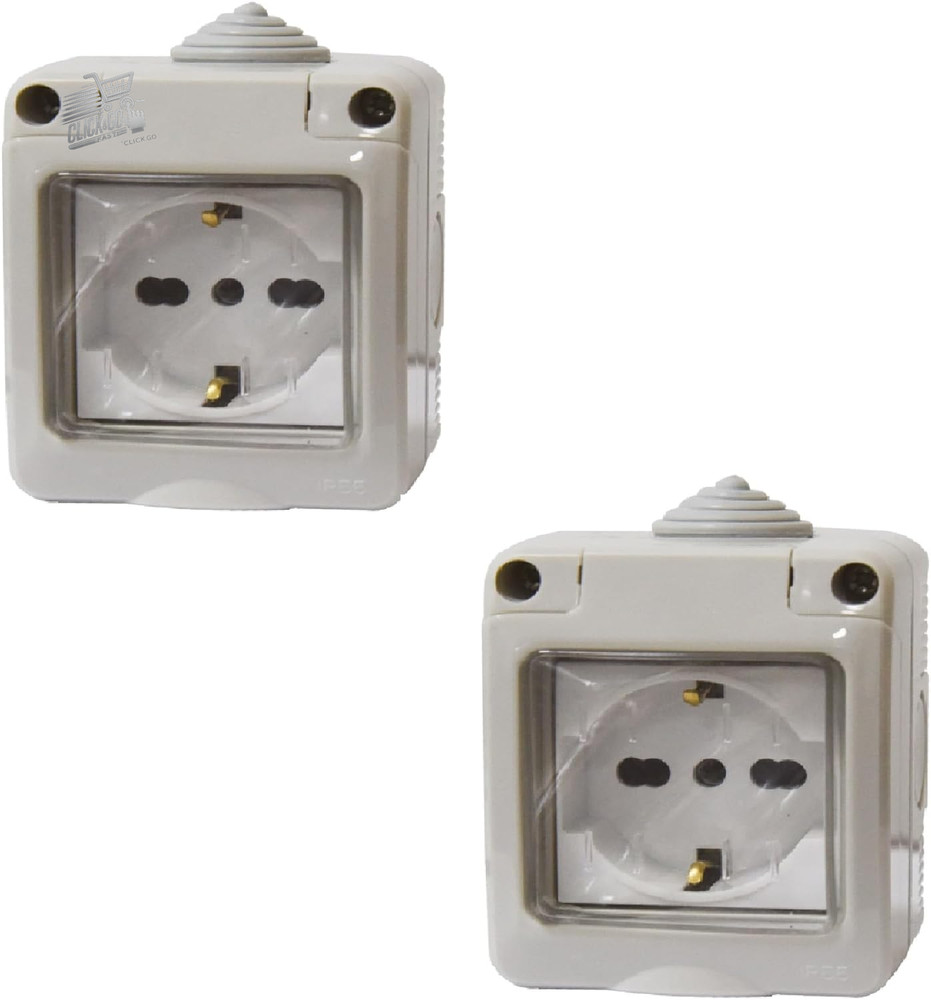 2 IP55 electrical box kit with door, 2 Schuko P40 Univers socket modules